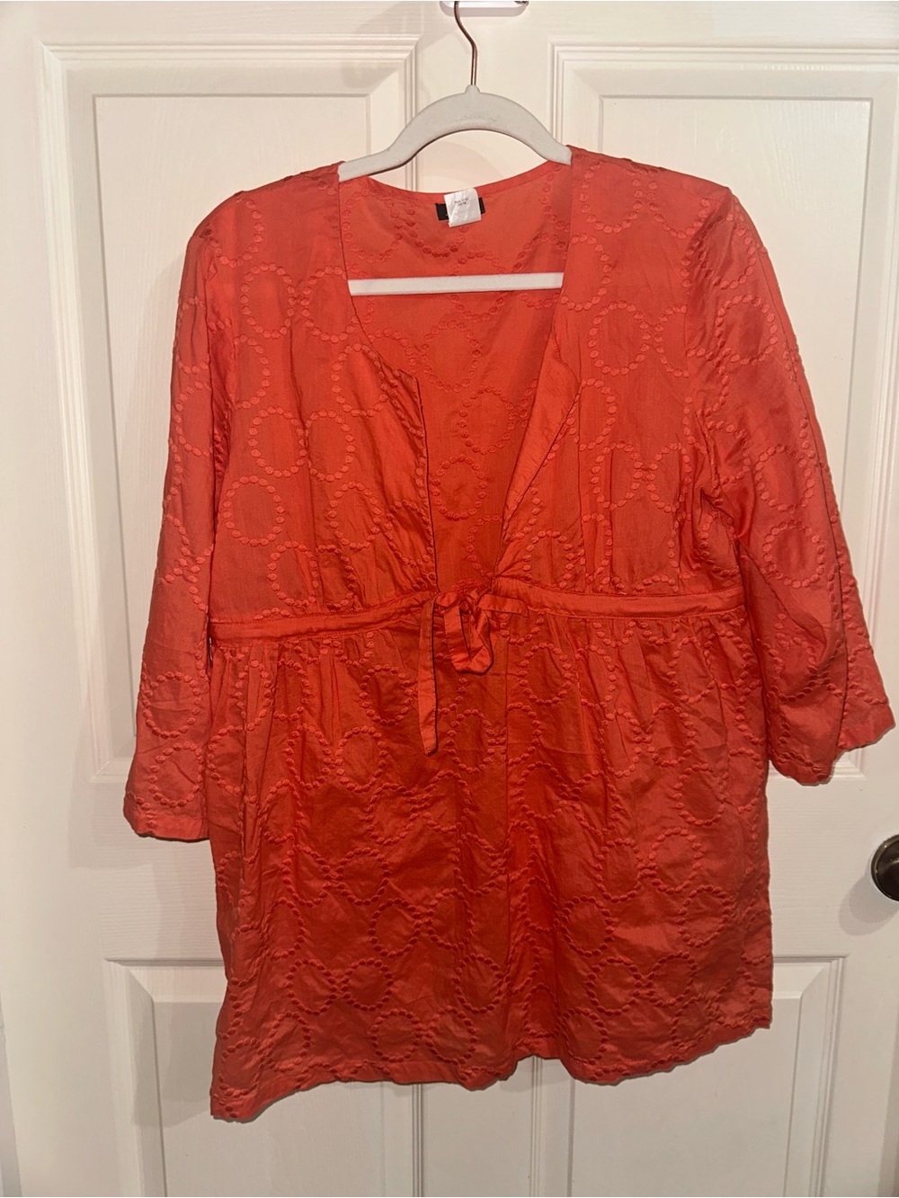 J. Crew Factory Coral Eyelet Tie-Front Swim Coverup tunic top L